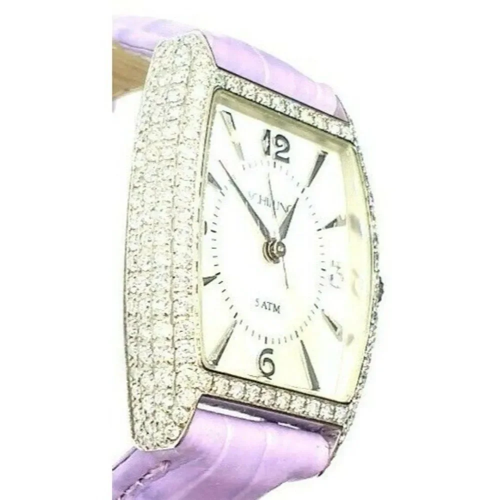 Elegant Schilling Women's Diamond Watch Mother Of Pearl Stainless Steel Purple